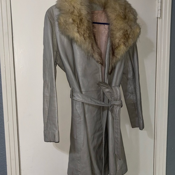 EC Peter Caruso Genuine Leather sz 14 fur top belt jacket - Picture 2 of 16